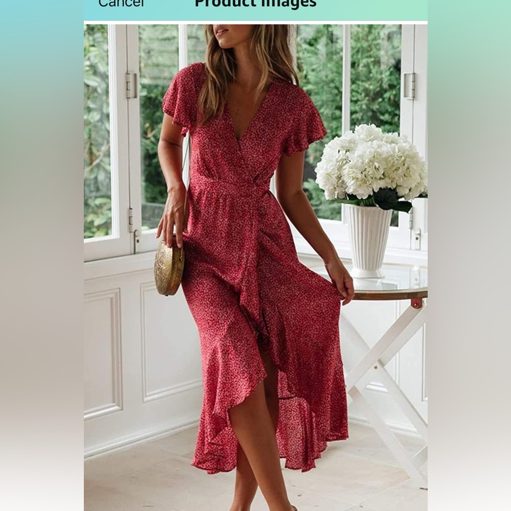 Zesica Red Floral Wrap Dress, Size Medium